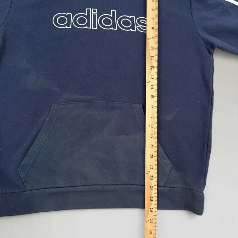 Adidas Mens Hooded Sweatshirt Blue Pullover Hoodie 3 Stripe Size Med